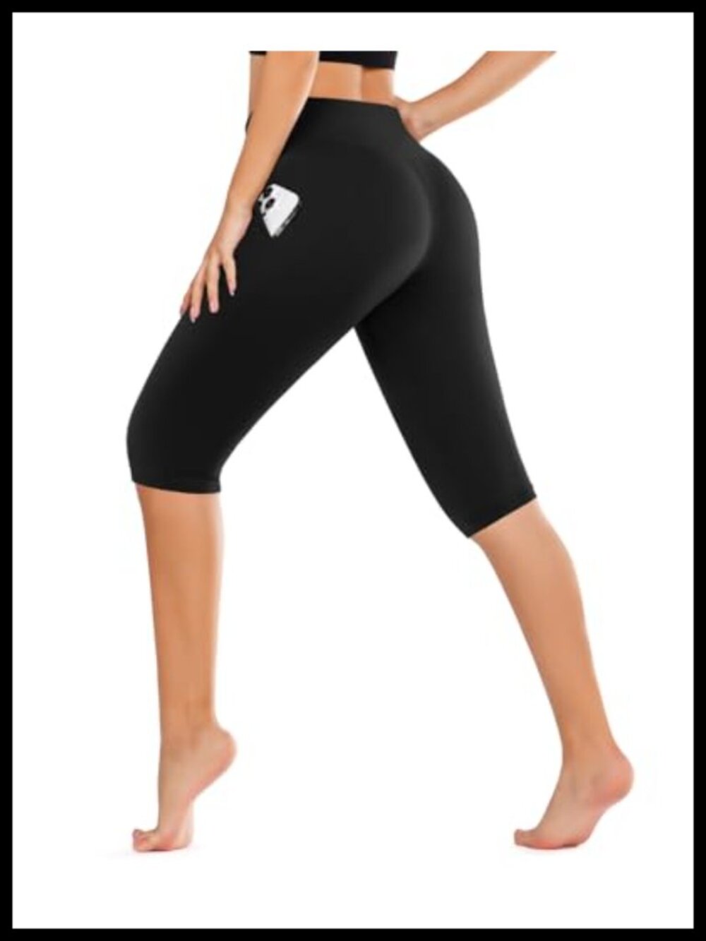 High Waisted Knee Length Leggings Tummy Control Yoga Pants 92% Polyester 8%